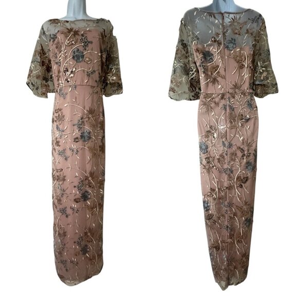 New JS Collections Daphne Embroidered Sequin Column Gown Dress Pink Blush 16 - Picture 1 of 14